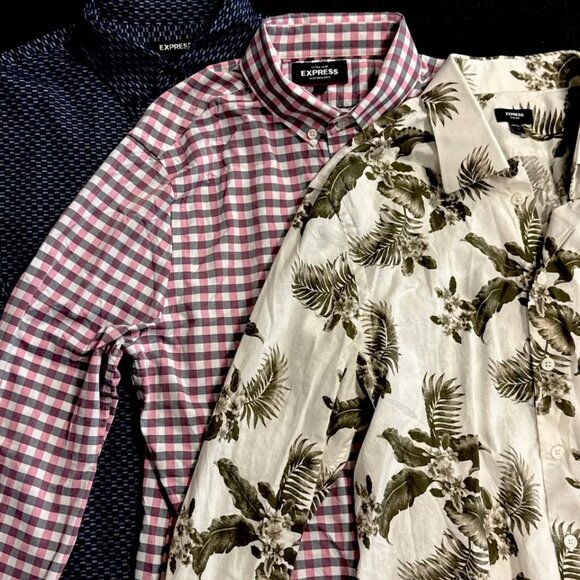 Express Shirt Mens Small Pink,Floral, Checkered Ex.Slim Fit Button Up LS Lot (3) - Picture 4 of 8